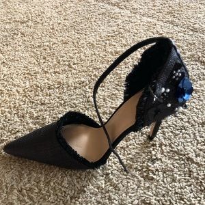 Embellished black heels pumps worn once